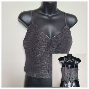 Express Small  Pleated Bow Back Spaghetti strap Top Formal Cocktail Gray Pewter